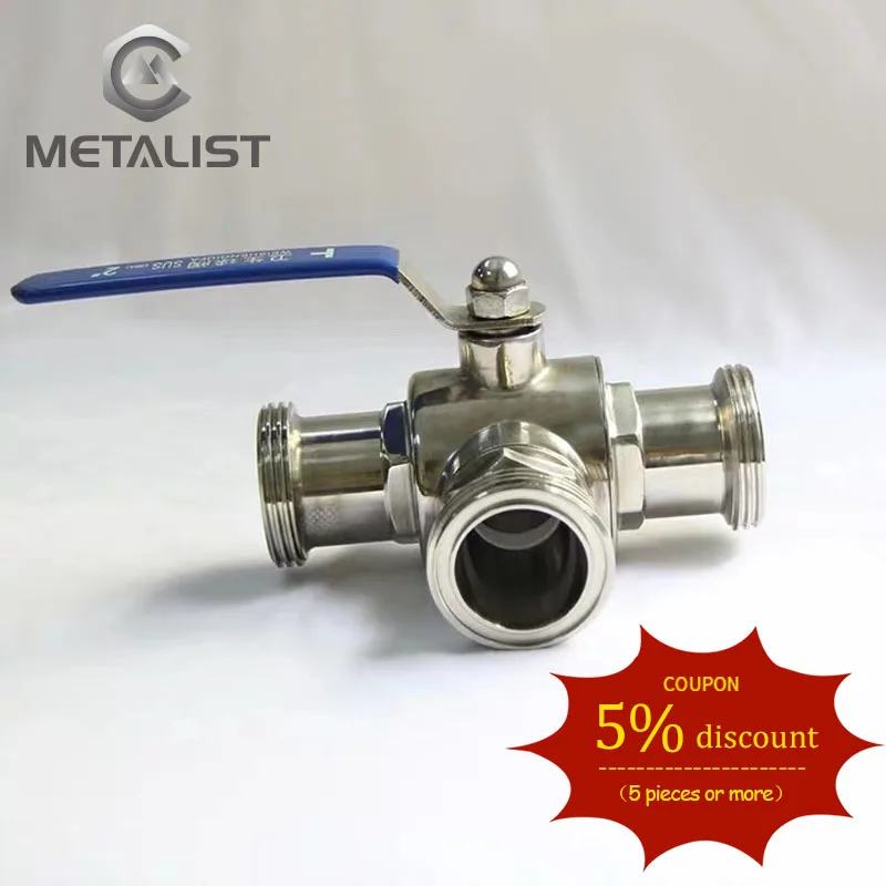 

METALIST Pipe OD 89MM SS304 Stainless Steel Sanitary 3 Way Ball Valve T Port Ferrule Type Fit 3.5" 106mm Tri Clamp