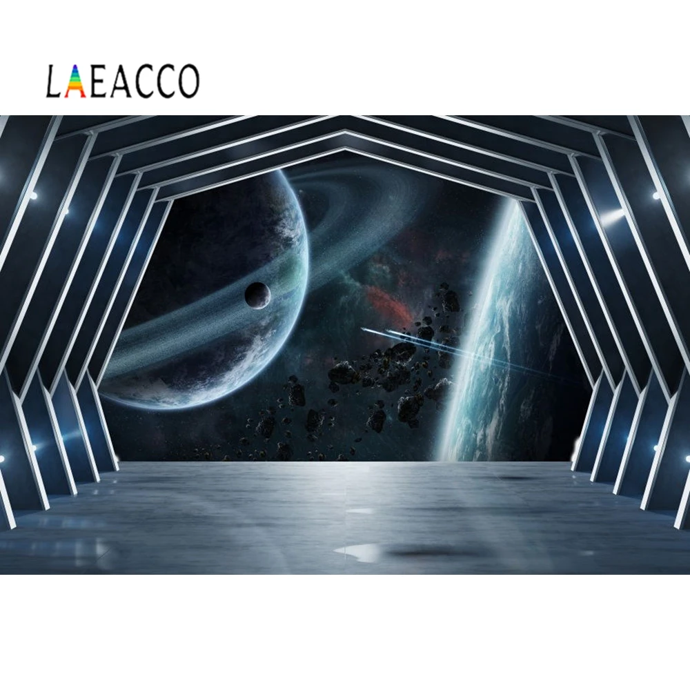 Laeacco Spaceship Space Station Photo Backdrops Universe Scener Customized Vinyl Photography Backgrounds For Home Studio Decor
