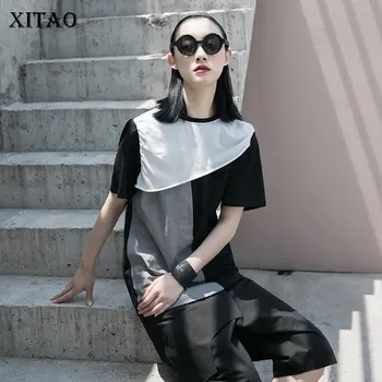 

XITAO Patchwork T Shirt Fashion New Women Pullover Small Fresh Casual Style 2020 Summer Pleated Sheath Elegant Tee DMY5233