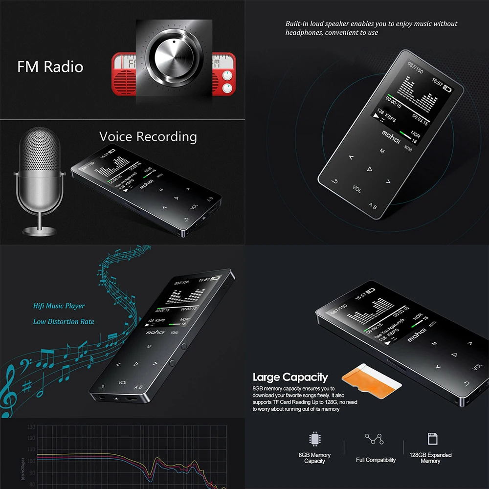 Металлический bluetooth MP3-плеер 8 Гб Встроенный динамик fm-радио электронная книга диктофон портативный аудио спорт музыкальный видеоплеер