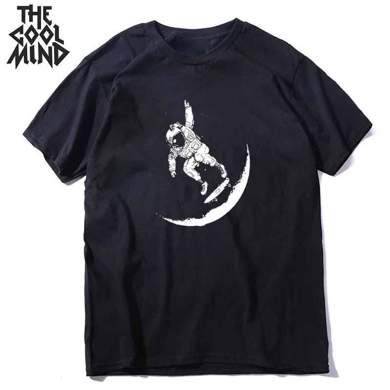 mo0113CM-BLK COOLMIND, хлопок, короткий рукав, Космический Кот, принт, Мужская футболка, летняя, с круглым вырезом, Мужская футболка, крутая футболка, мужские футболки - Цвет: mo0113CM-BLK