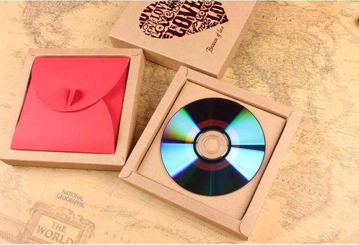 

15,5*15,5*2,8 см Высокое качество диск CD рукав толстый крафт CD DVD бумажная коробка крышка Свадебные украшения CD упаковка квадратная коробка