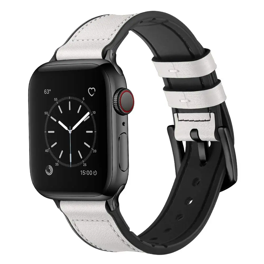 Силиконовый+ кожаный ремешок для Apple watch 5, 4, 44 мм, 40 мм, iWatch band 42 мм, 38 мм, кожаный ремешок для часов, браслет для Apple watch 5, ремешок 44, 42 мм - Цвет ремешка: white