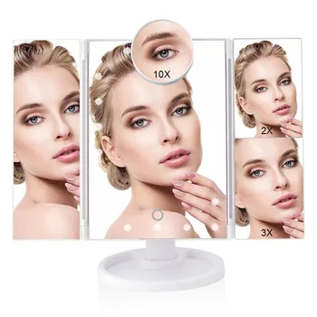 

LED 22 Light Touch Screen Vanity Makeup Mirror With 3 Folding Adjustable Magnifying 1X/2X/3X/10X Flexible Mirror Cosmetic Supply