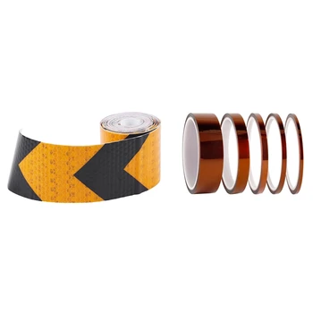 

1x 2 Inch X 10Ft 3 Meters Night Reflective Safety Warning Tape Strip Sticker Black Yellow & High Temp Tape 5 Pack Polyimide High