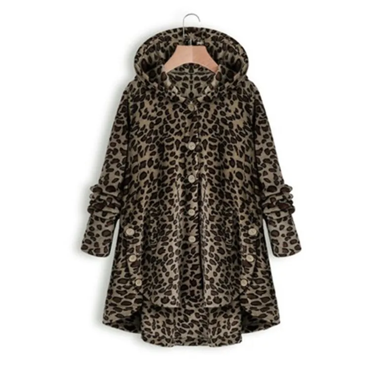 Новая женская модная теплая куртка Осень Зима Повседневное плюшевое флисовое пальто с капюшоном свободные зимние толстовки Топы Плюс Размер - Цвет: Dark Leopard