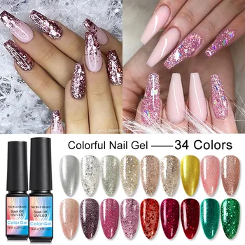 

NICOLE DIARY Rose Gold Seies UV Gel Glitter Nail Polish Sparkly Shinning Gel Sequins Varnish UV Led Gel Varnish Decoration