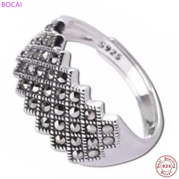 

S925 sterling Silver rings for men and women retro Thai silver craft ring opening women's Stone Silver Ring 2020 new fashion