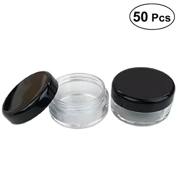 

50pcs Cosmetic Container Empty 5g/5ml Plastic Round Cosmetic Jar Pot with Lid (Black Lid)