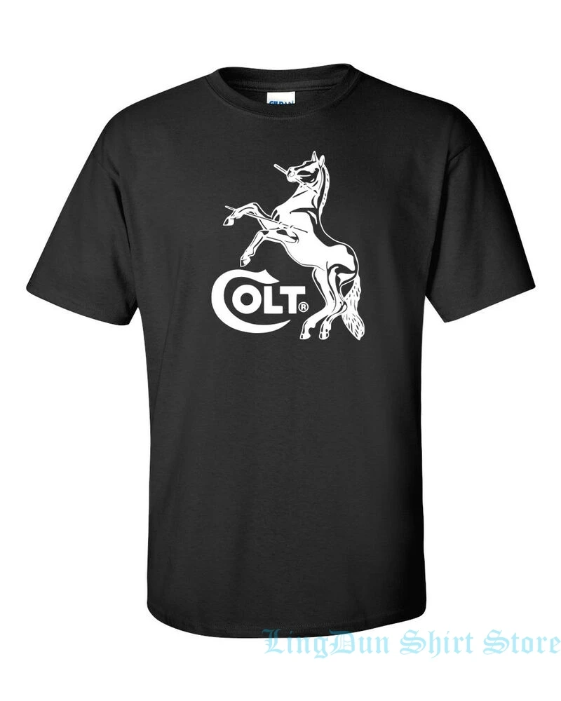 Белая футболка с логотипом Colt Horse 2-я модификация Pro брендовая пистолетом и