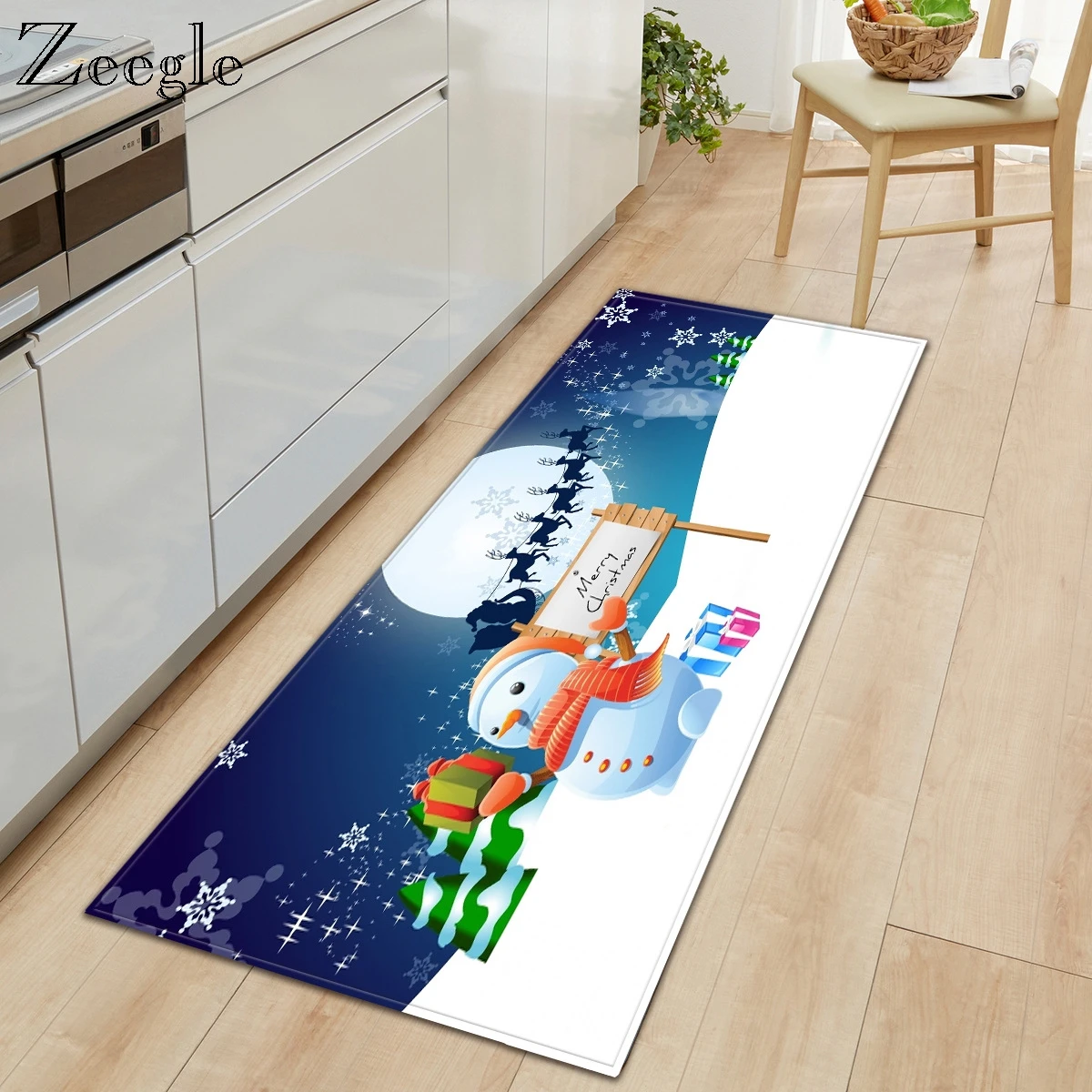 Zeegle Christmas Creative Mat Entrance Water Absorbent Rug Kitchen Floor Mat Living Room Comfortable Foot Mat Bathroom Foot Rug