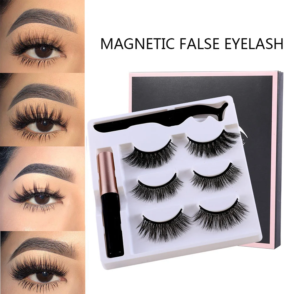 3 Pairs 3d Mink Eyelashes Set Eyeliner Handmade False