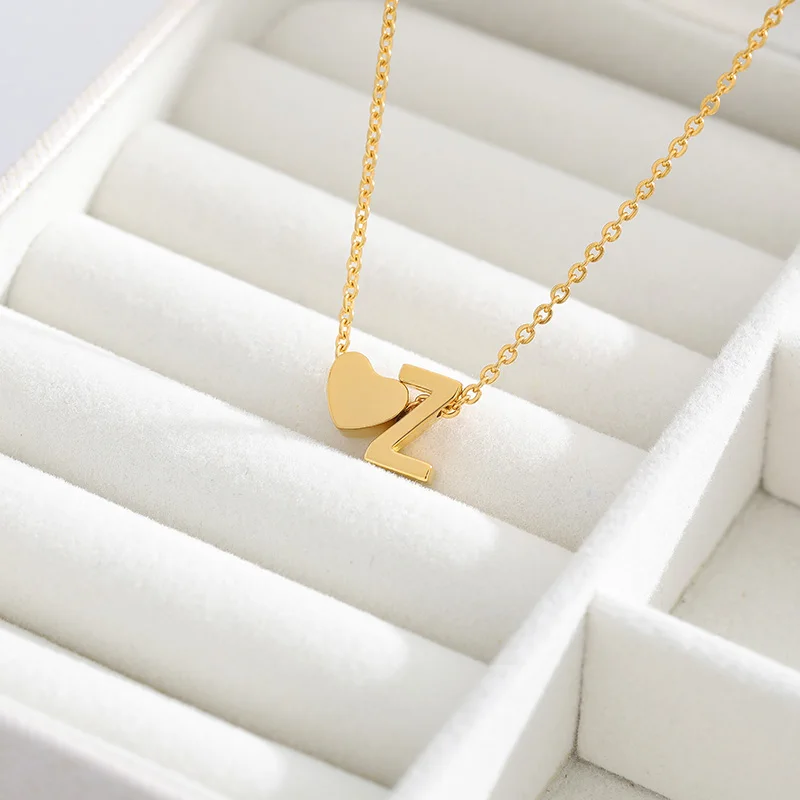Heart Letter Necklaces For Women Fashion Tiny Heart Initial Heart Pendant Necklace Stainless Steel Gold Choker Bff Jewelry Gift Heart Letter Necklaces For Women Fashion Tiny Heart Initial Heart Pendant Necklace Stainless Steel Gold Choker Bff Jewelry Gift
