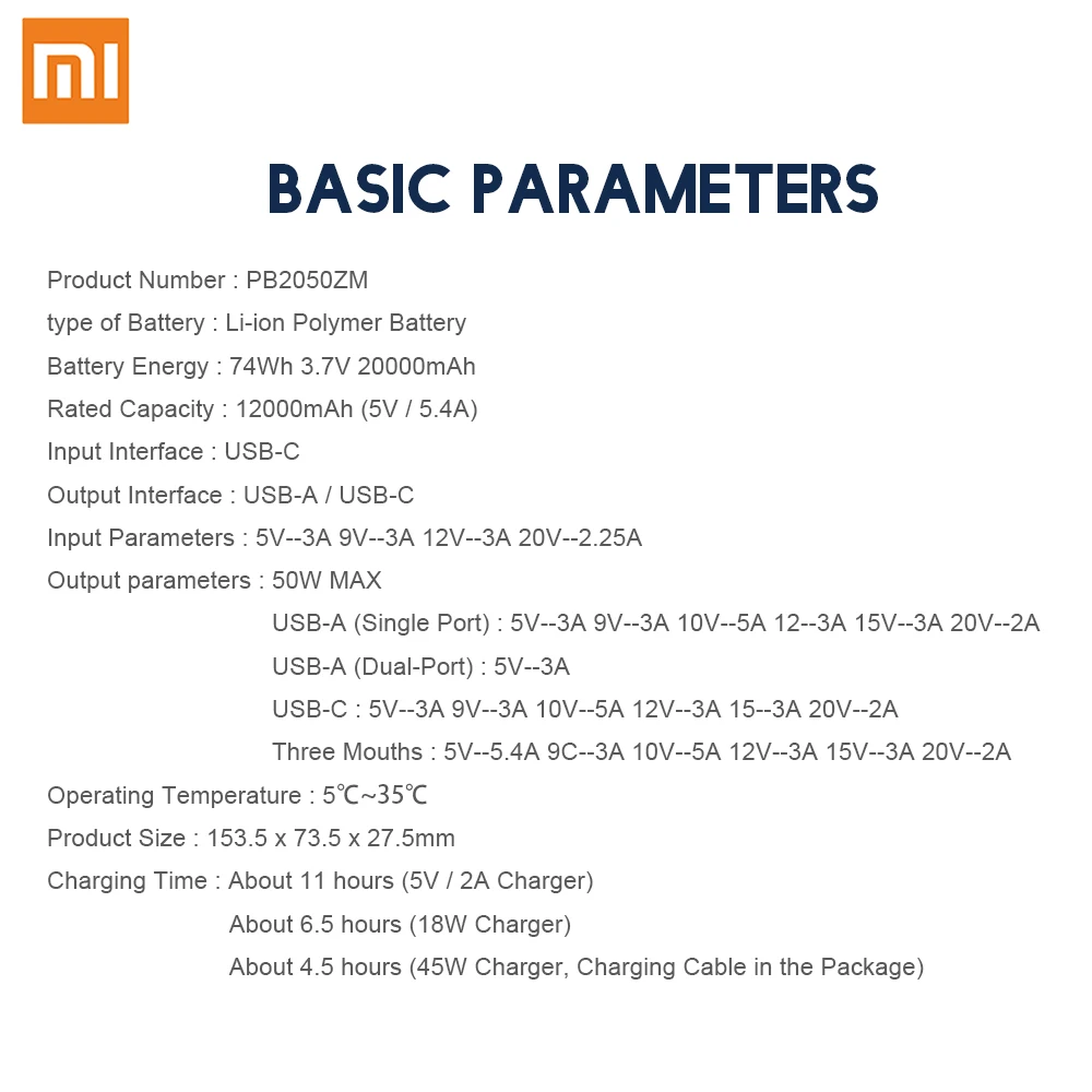  Newest Original Xiaomi Power Bank 3 20000mAh USB-C 50W Max Fast Charge Mi Powerbank for Laptop Smar