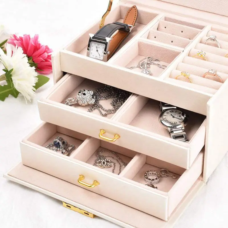 HLZS-Jewelry box Case / boxes / makeup box, jewelry and cosmetics beauty case with 2 drawers 3 layers