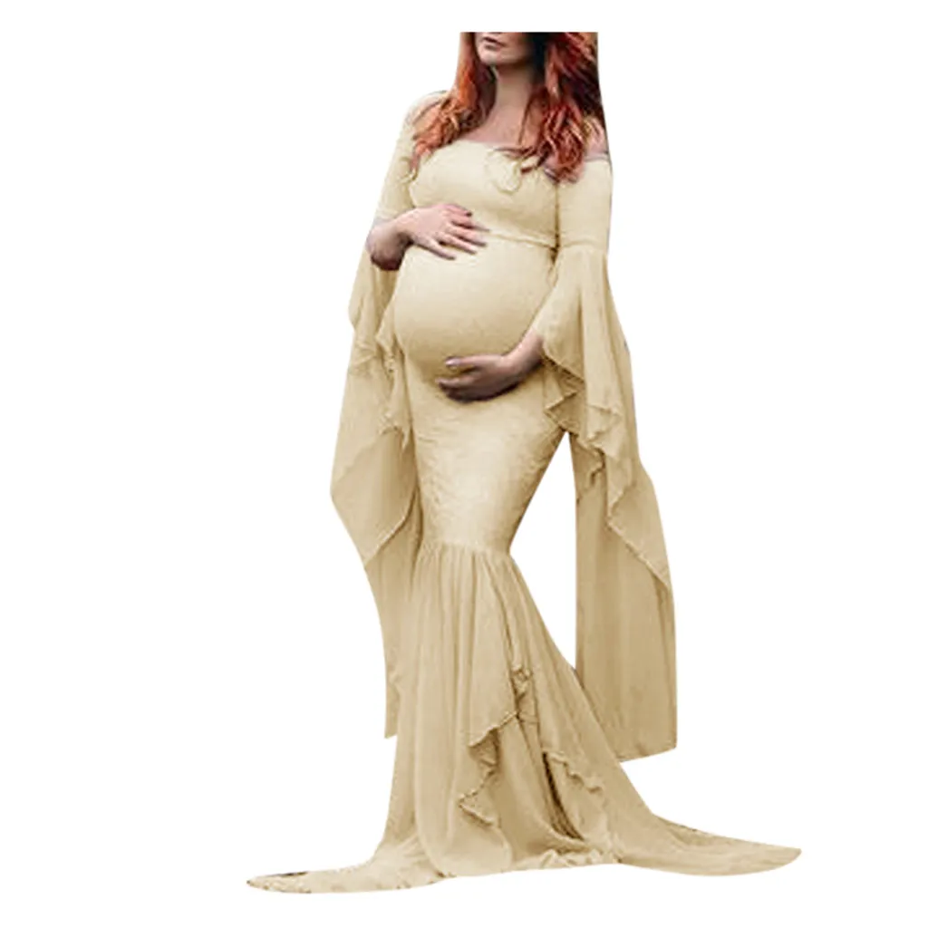 Платье с длинным рукавом и шлейфом для фотосъемки женское платье Pregnants реквизит для фотосъемки с длинным рукавом для будущих мам однотонные платья