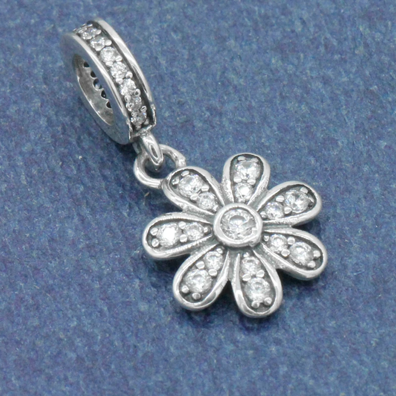 

925 Sterling Silver Dazzling Daisy Plant Charm Fit Pandora Charm Bracelet With Clear Cubic Zirconia DIY Accessories Jewelry
