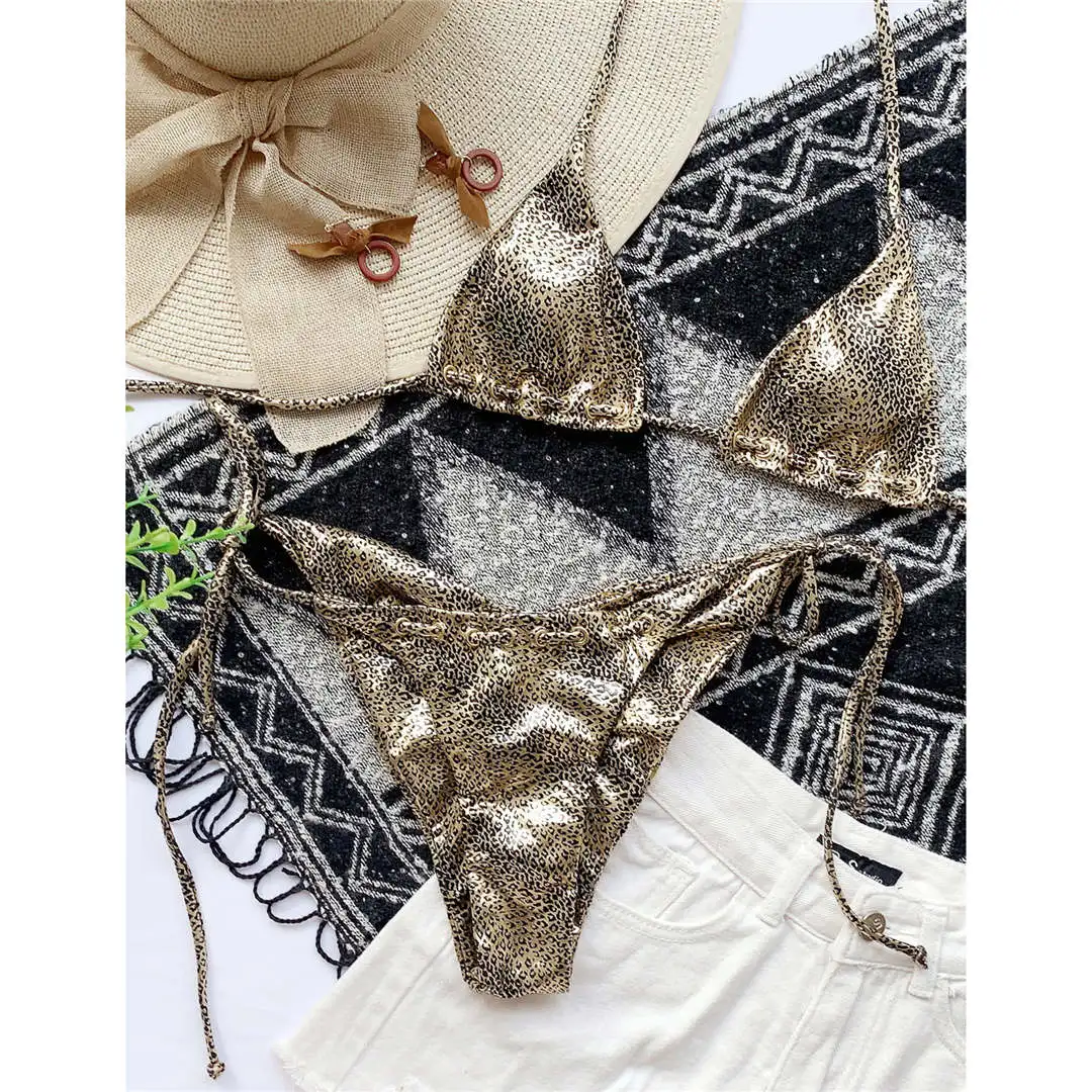 2020 Halter Leopard Bikini Women Swimwear Female Swimsuit Two-pieces Bikini set Brazilian Bather Bathing Suit Swim Lady V2452