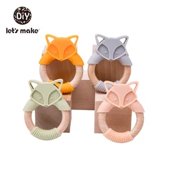 Let's Make Silicone Teethers Cartoon Beech Wood Fox Teething Wooden Ring DIY Baby Rattles Tiny Rod Christmas Gift Baby Teethers