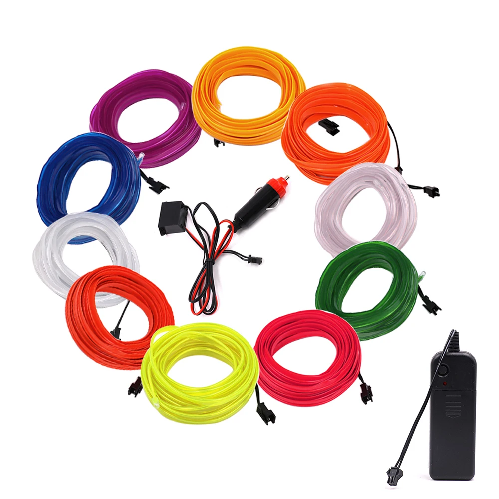 Glow EL Wire String Car Cigarette / AA Battery Flexible Neon Light Led