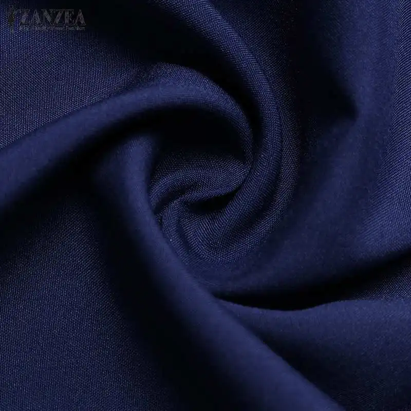 Стильные женские топы г. ZANZEA офисные женские рубашки с отворотом на шее и рукавами-фонариками модные Асимметричные Блузы с кулиской на талии 7