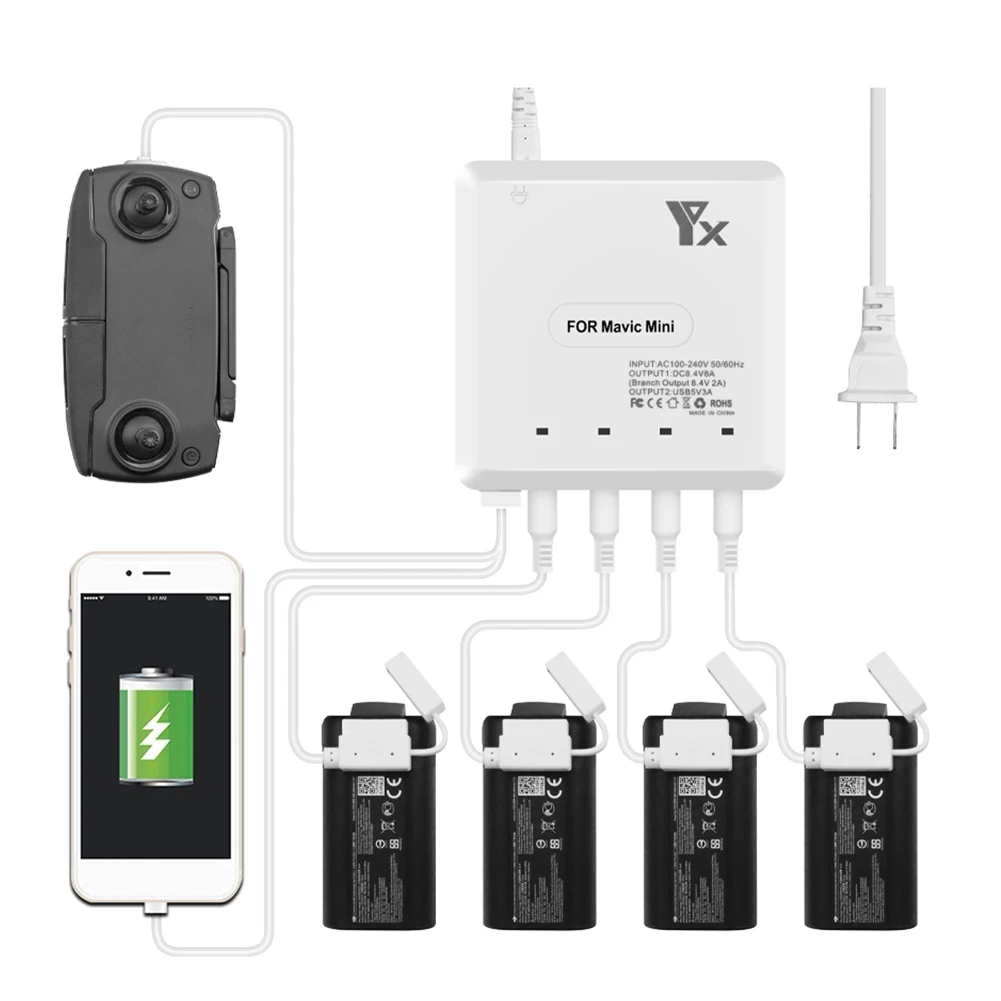 Mega Discount FKX Quick Portable 4 Batteries Accessories Power Charging Home 6 In 1 Multiple Protection Drone Battery Charger For MAVIC Mini 