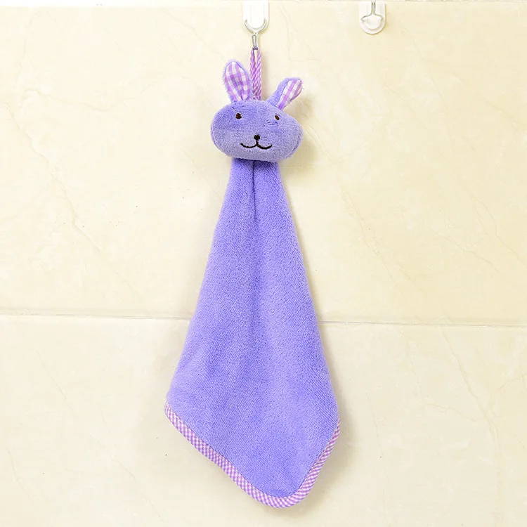 Милое детское полотенце для рук, мочалки для малышей, детские мягкие бархатные полотенца кораллового цвета с рисунком из мультфильма, подвешивающее полотенце для купания для детей, чистящее полотенце - Цвет: Purple