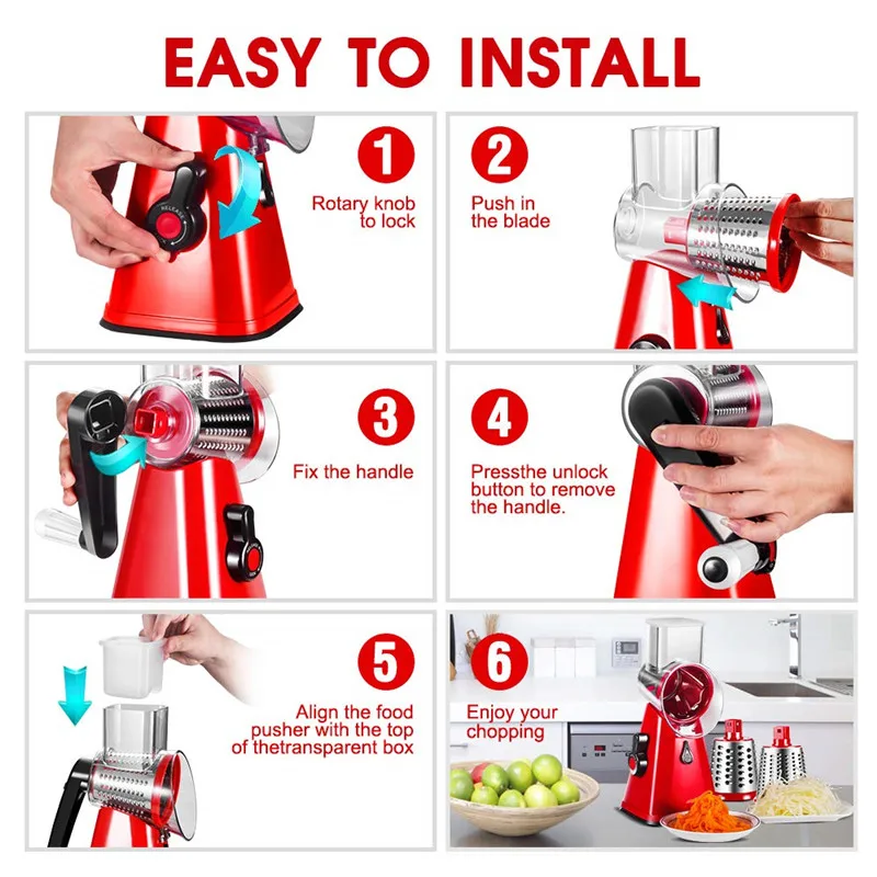 Вращающийся сырный овощная Терка Veggie Chopper Mandoline Slicer измельчитель сыра с 3 лезвиями быстрее для картофеля моркови