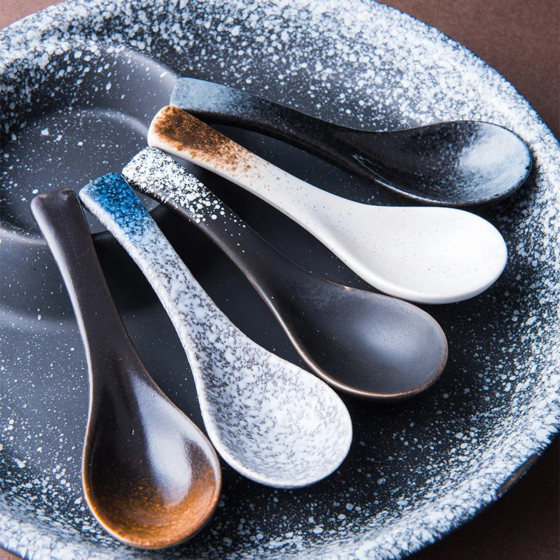 1pcs Creative Japanese Ceramic Spoon Kitchen Cooking Utensil Healthy Retro Style Tool Soup Teaspoon Catering for Kicthen | Дом и сад