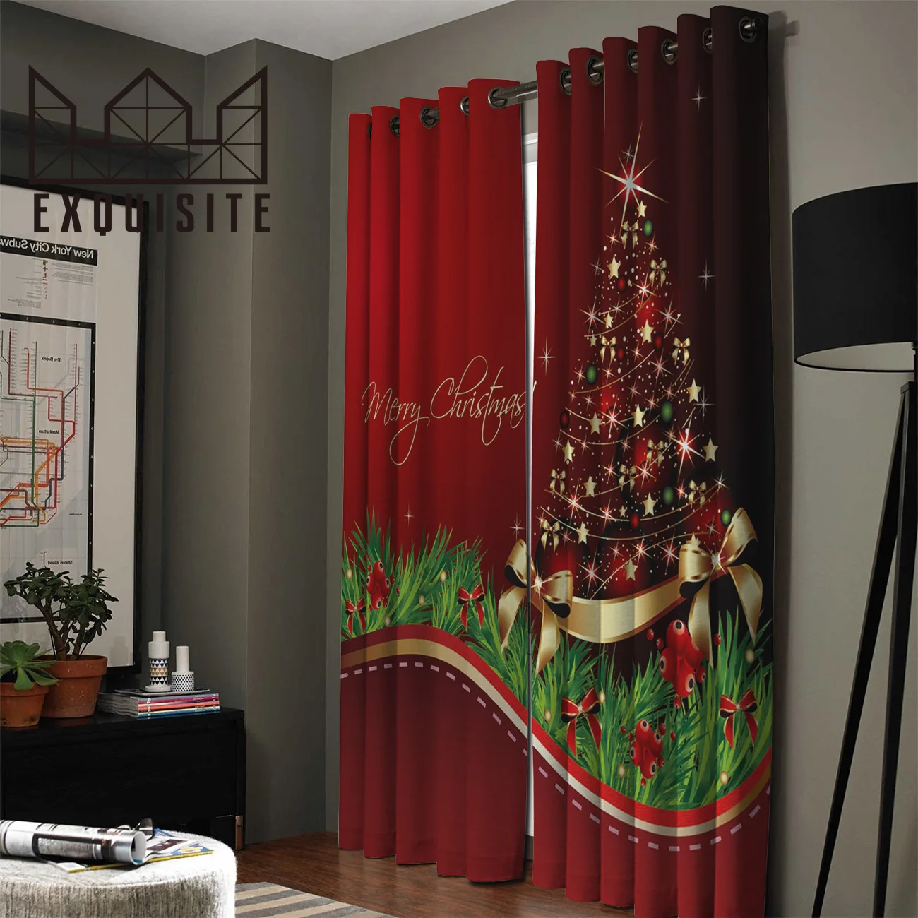Изысканный дом Merry Рождественская елка оконные занавески подзор Гостиная Спальня Кухня Крытый декор занавес