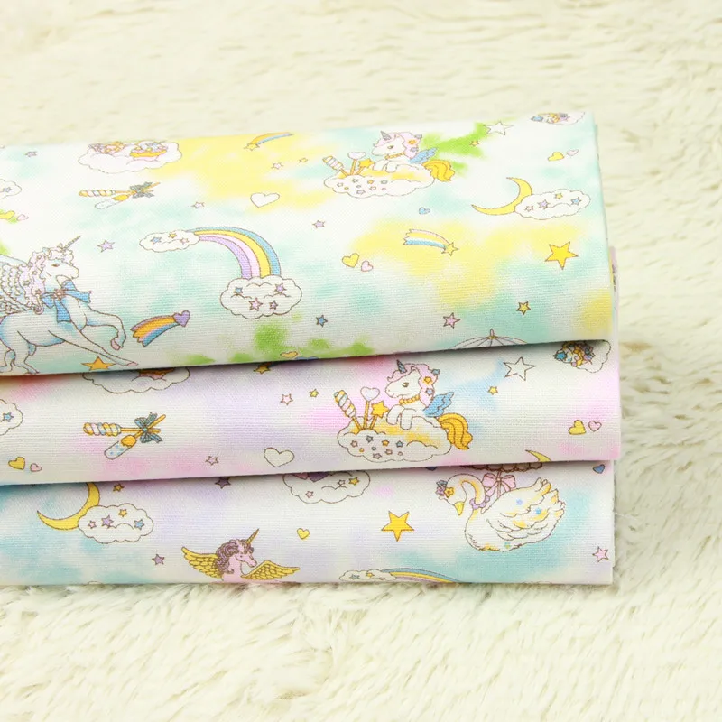 Полуярд Утолщаются хлопчатобумажные ткани с милым единорогом печати ручной работы DIY швейное изделие для сумки ткань хлопок B368