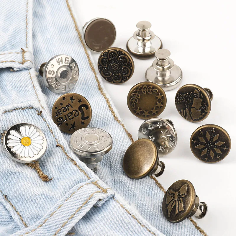 2-20Pcs Snap Fastener Metal Buttons For Clothing Jeans, Detachable Retro  Sewing-Free Buckles Reduce Waist Retractable Button