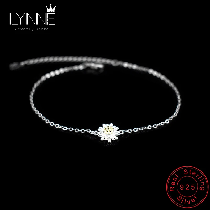 

Hot Sale Fashion 925 Sterling Silver Daisy Pendant Anklets Gold Color Chrysanthemum Charm Anklet Chain For Women's Jewelry Gift