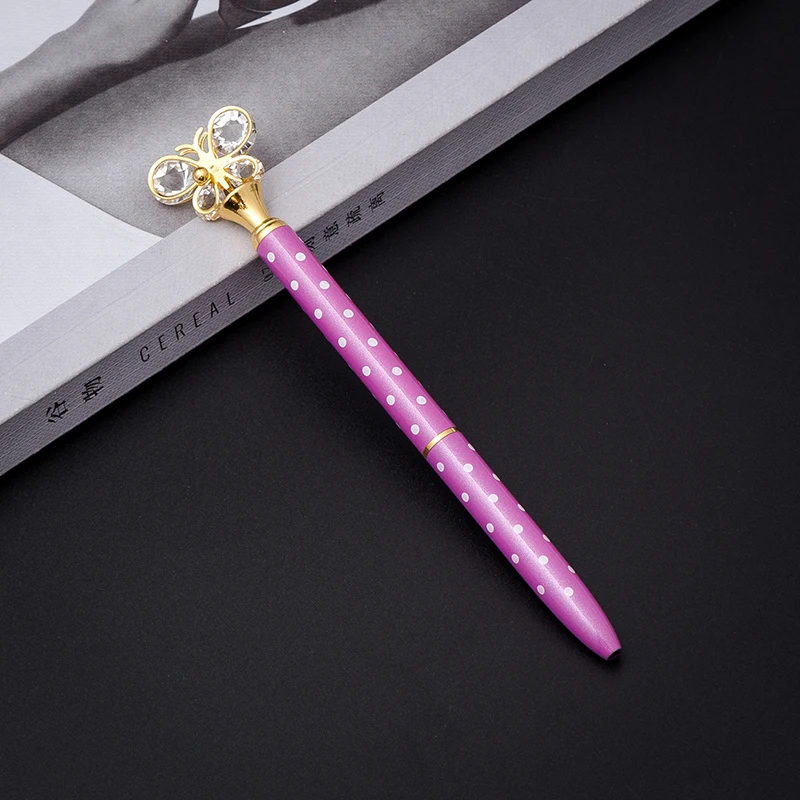 50 Pcs Crystal Butterfly Ball Point Pen Bullet Tip Metal Ball Pen Student Office Stationery Writing Pen Black Refill Wholesale