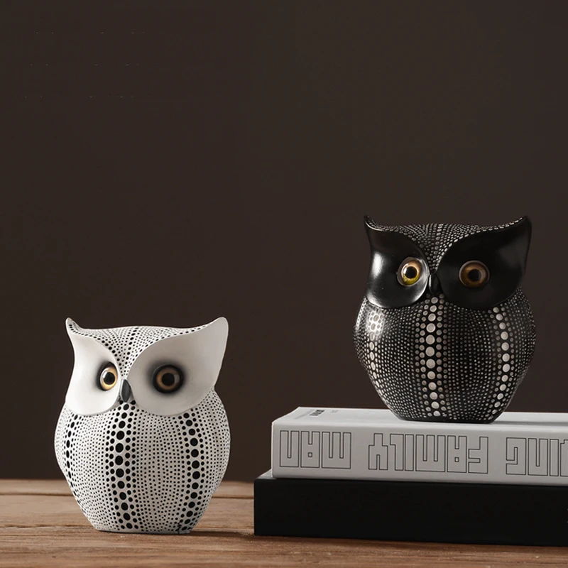 

Brief Black White Sculpture Personality Art Owl Resin Statue Decorative Desktop Small Ornaments Home Decoration Accessories