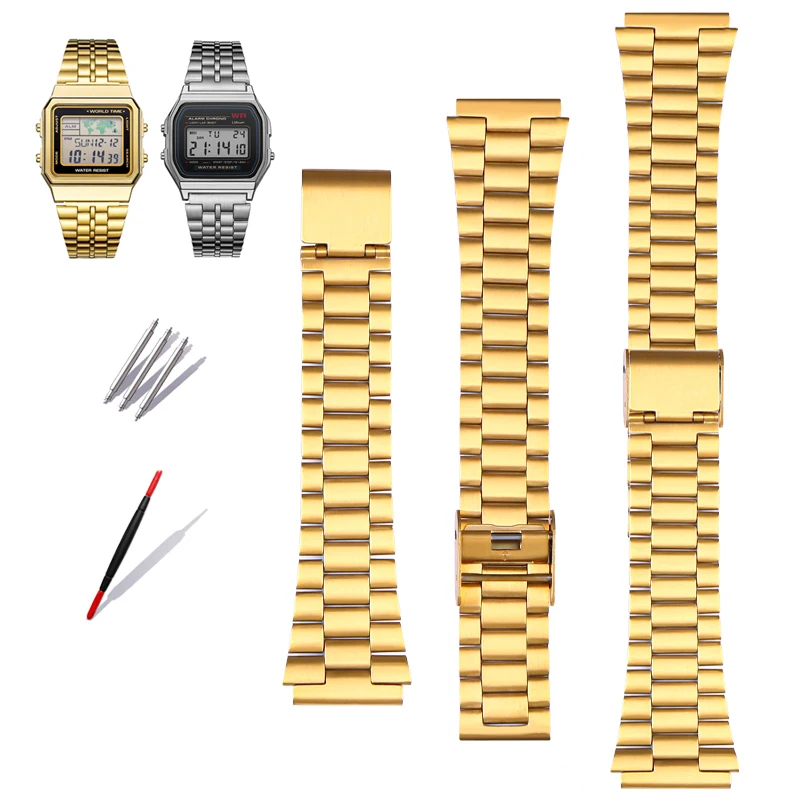 Pulseira de Aço Fino para Pulseira Casio A158 A159 A168 A169 B650 Aq230 700 A158w A168 Classic Ae1200 Prata e Metal Preto 18 mm