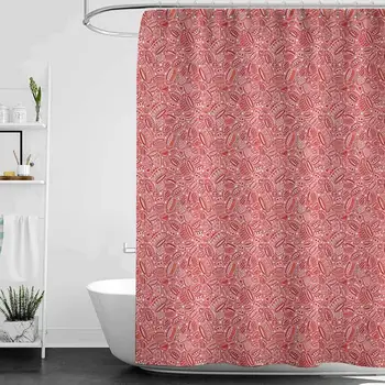 

hengshu Tea Party Professional Shower Curtain Retro Inspirations in Traditional Teacups Abstract Flowers and Dots Decorative