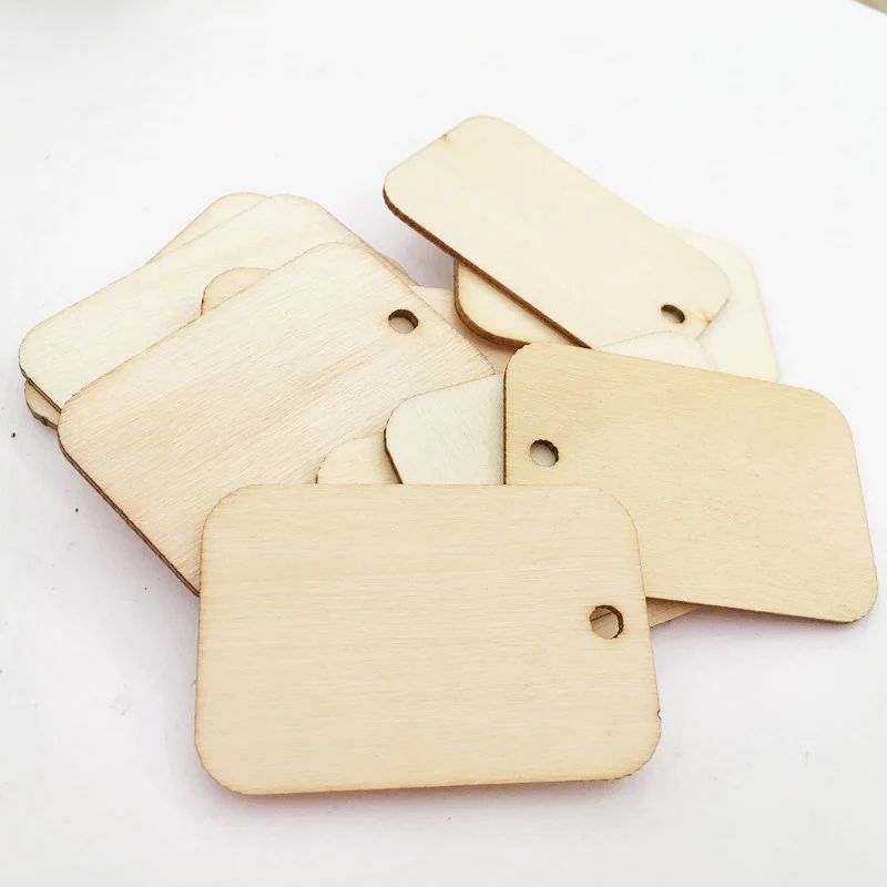 

Natural Wooden Handmade Accessory Home Room Decoration Square Shape DIY Scrapbooking With Hole Eco-friendly Wood Carfts 50Pcs
