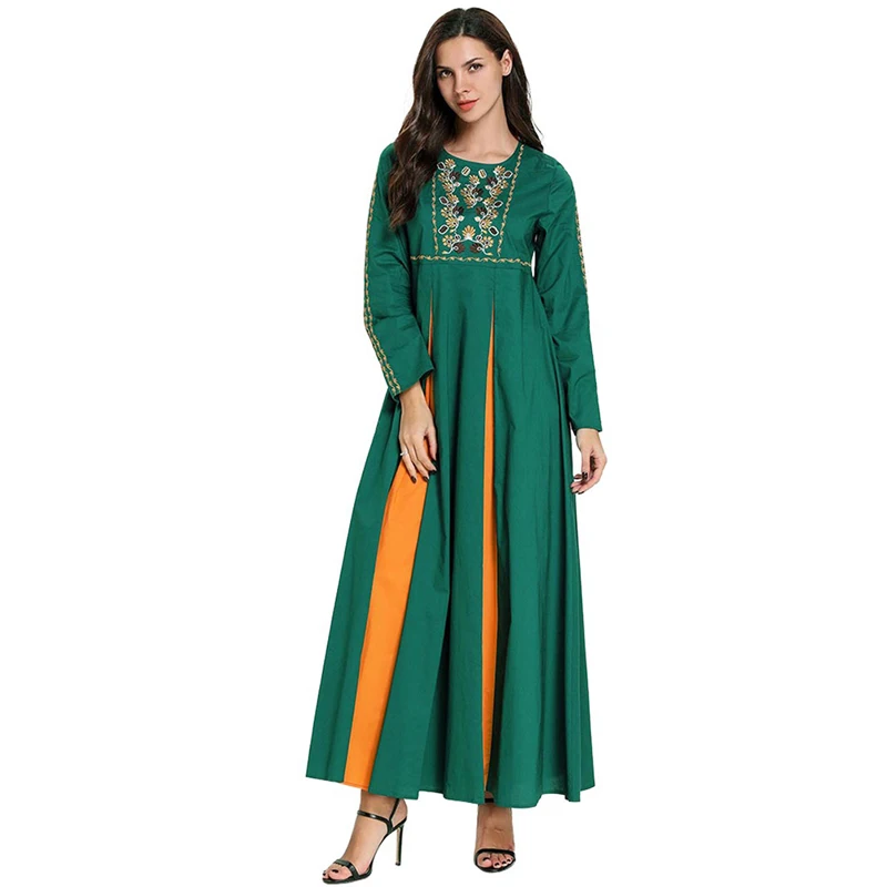 Green dress Абайя, Кафтан Дубай исламский, Арабский мусульманский хиджаб платье Vestidos Arabes Пакистанская Турция одеяние мусульмане Grote Maten Dames Kleding - Цвет: Green dress