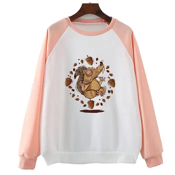 

Funny Squirrel Yoga Acorn Print Women Sweatshirts Casual Funny Hooded Long Sleeve Women Tumblr Streetwear
