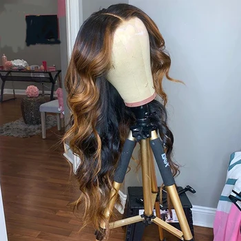 

Remy 13x4/6 Transparent Lace Front Wig Water Wave Ombre Brown Highlight U Part Wig Preplucked With Baby Hair Bleached Knots