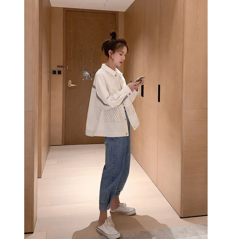 

White Jeans Coat Women's Short 2019 New Style Spring And Autumn Loose-Fit BF Korean-style Fashion INS Online Celebrity Debutante