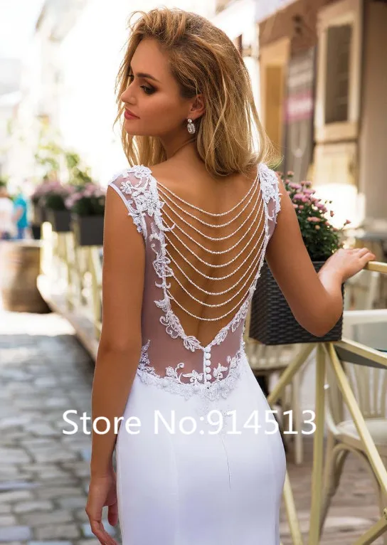 Vestido De Novia A Line Свадебные платья без рукавов с круглым вырезом шифоновые Свадебные платья кружевные аппликации сзади платье невесты с отделкой бисером