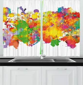 

White Multicolor Colorful Kitchen Curtains Rainbow Colored Splash Concept Image Plain Background Illustration for Kitchen Cafe