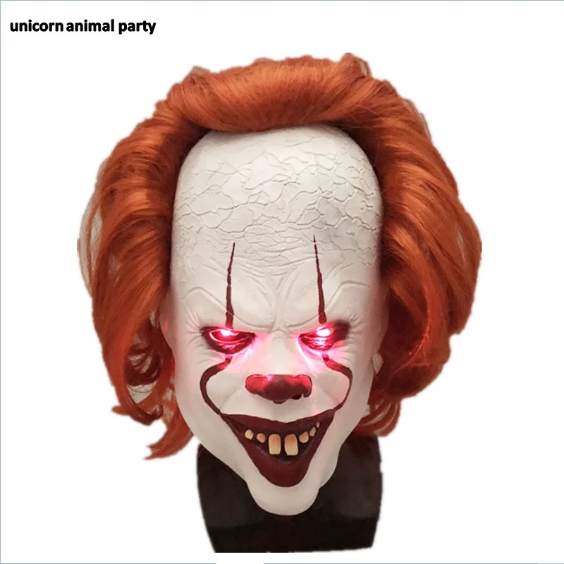 LED luminous mask Карнавальная маска клоуна Стивен Кинг Маска Pennywise глаза блестят Латекс Хэллоуин Монстр реквизит вечерние костюмы - Цвет: LED luminous mask
