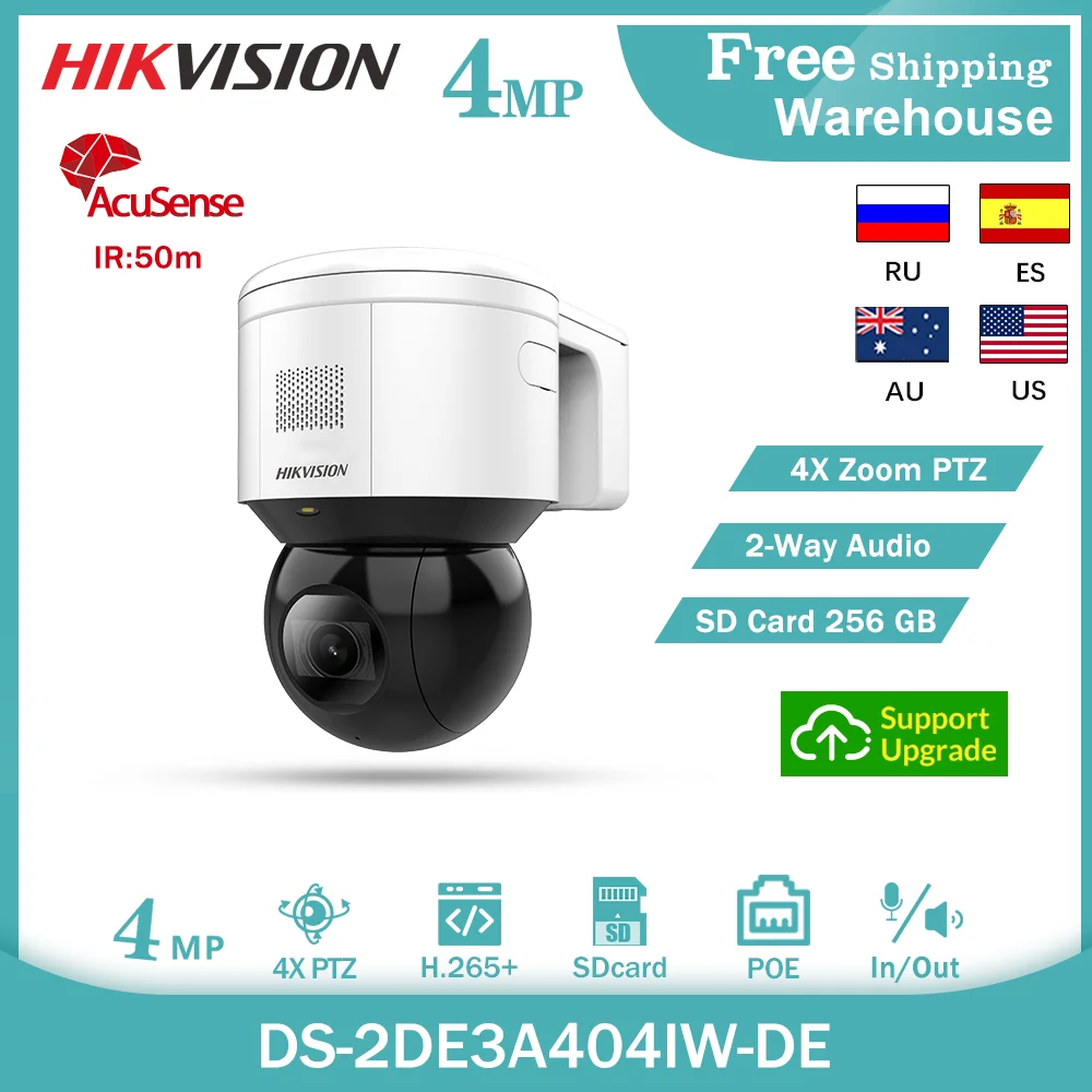 Hikvision 4MP AcuSense Mini 4X Zoom PTZ IP Camera DS-2DE3A404IW-DE POE H.265+ Built-in Mic Speaker Face Capture Darkfighter CCTV