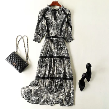 

Tcyeek Vintage Summer Real Silk Dress Women Elegant Print Maxi Vestidos Female Ladies Evening Party Dresses Fit Ropa Mujer 08004