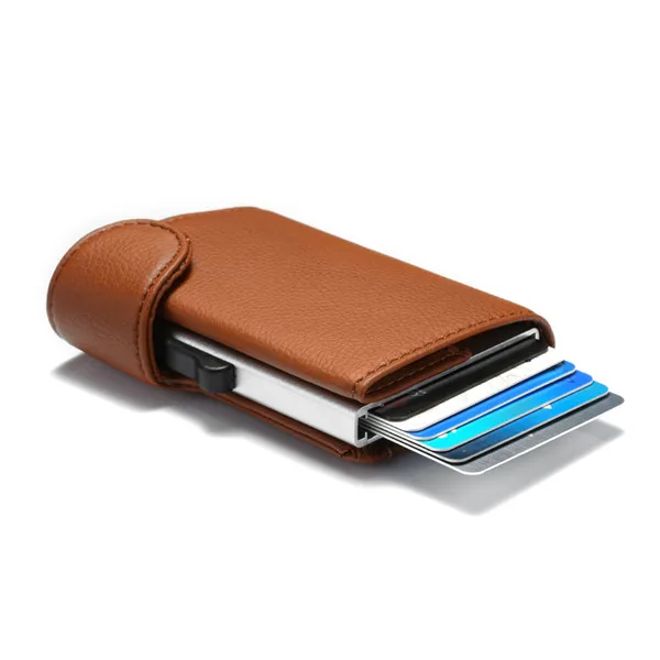 Новинка, RFID держатель для карт, блокирующий металлический кошелек, одна коробка, минималистичный кошелек, алюминиевая посылка для карт, для мужчин, Чехол для карт, для путешествий - Цвет: Dark brown  S35