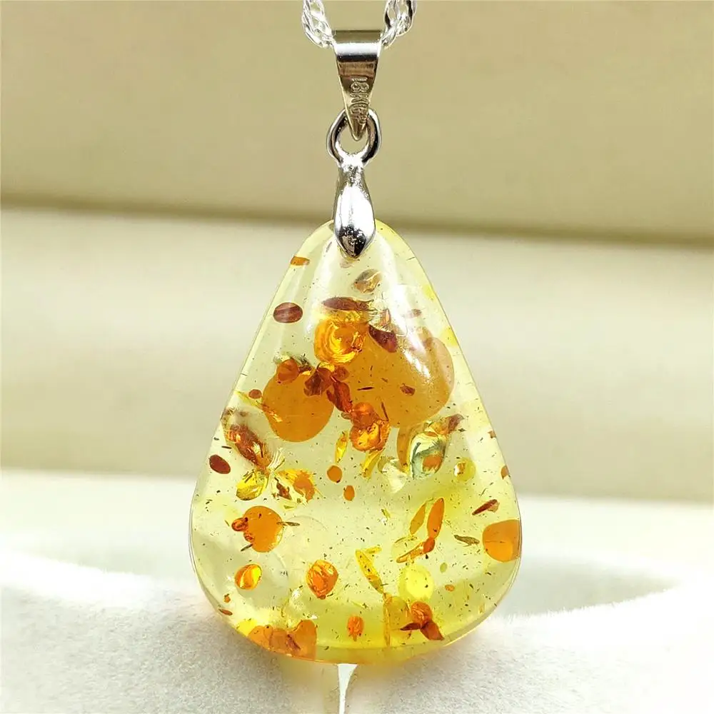

Genuine Natural Piebald Amber Necklace Pendant Flower 27x20x6mm Inclusion Fashion Gemstone Women Men Crystal Healing AAAAA