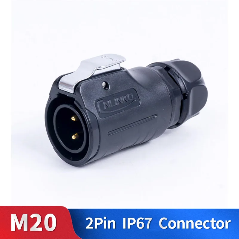 

M20 2 Pin Waterproof Connector Kit Plastic Shell Male and Female Industrial Outdoor Lighting Cable Plug and Socket